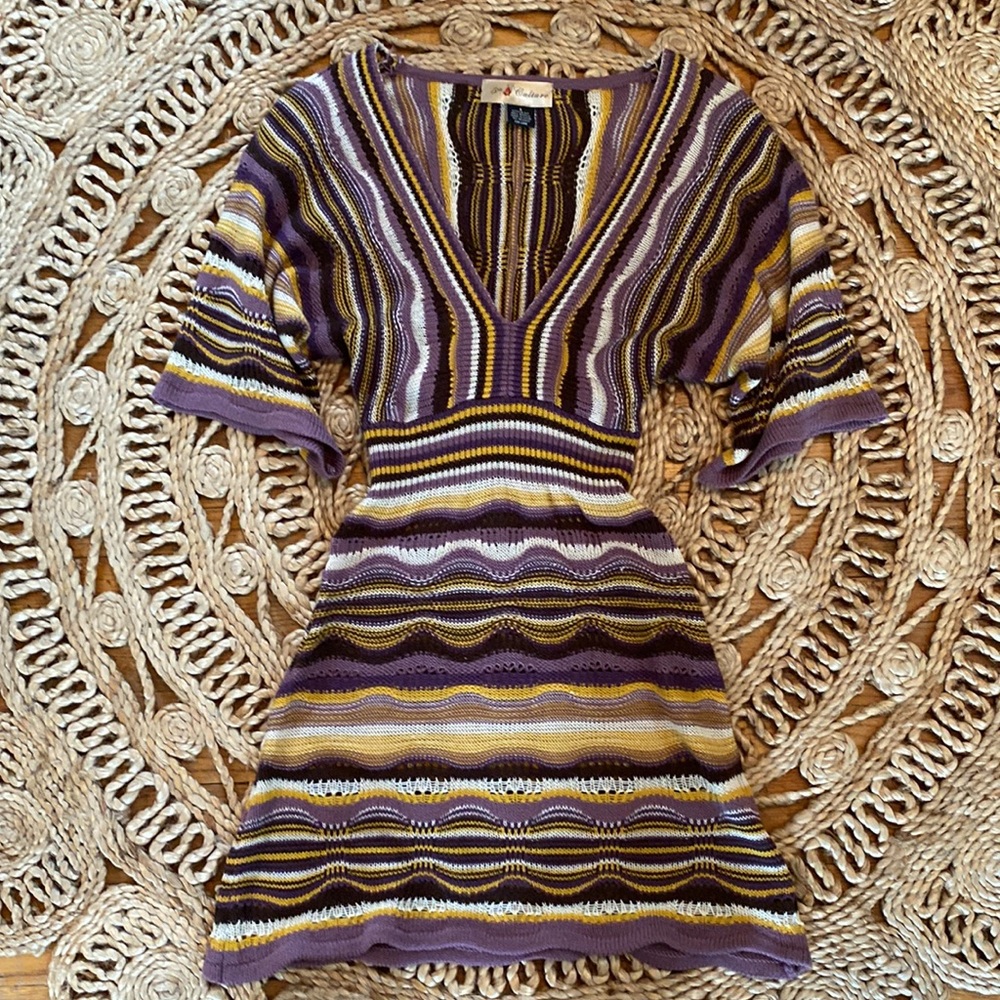 Striped Purple and Yellow Knit Dress